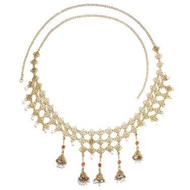 Imagem de Corrente de corpo vintage para mulheres banhada a ouro com franja de sinos de cristal corrente de cintura banhada a ouro cinto de barriga ajustável biquíni sexy praia cintos diários joias corporais