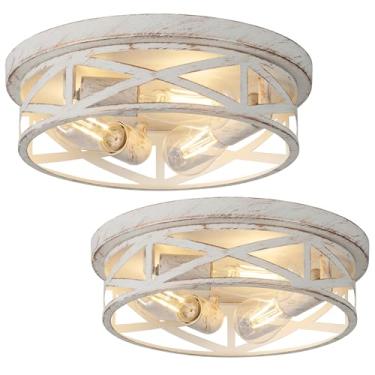 Imagem de Pacote com 2 luminárias perto de teto, 3 luzes de teto de montagem embutida, 33 polegadas, branco e dourado, luz de teto para casa, quarto, lavanderia, corredor, cozinha