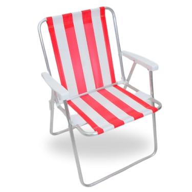 Imagem de Cadeira de Praia em Alumínio Resistência e Conforto para você Suporta Até 120kg Cores Variadas (Vermelho e Branco)