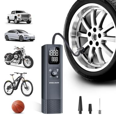 Imagem de Compressor de ar portátil com enchimento de pneu STEELMATE T15A - Bomba de ar portátil de 150 PSI com visor de pressão de pneu LED preciso, inflação rápida para veículos, motocicletas, pneus de