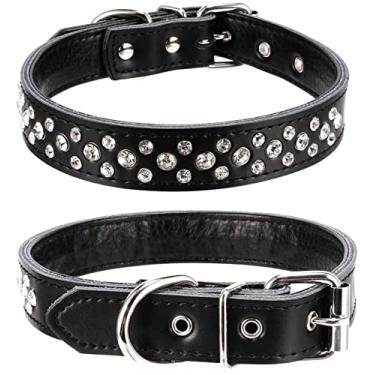 Imagem de haoyueer Coleira Para Cachorro Com Strass, Ajustável, Fofa, Brilhante, De Couro Macio, Diamantes Cristal, Filhotes Estimação (M, Preta)