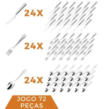Imagem de Kit Colher Garfo Faca Aço Inox 72 Peças Bar / Restaurante - Em casa te