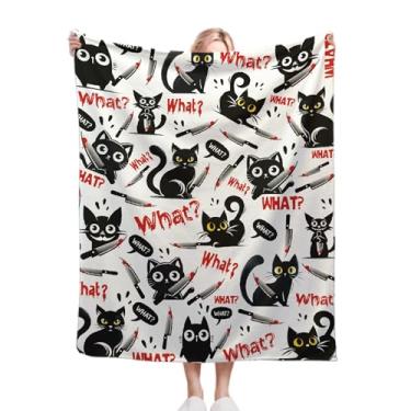 Imagem de Cobertor de outono de gato preto, presente para lençol leve e confortável, cobertor de flanela super macio, decoração de casa perfeita para cama, sofá, cadeira, sala de estar, 101,6 cm x 127 cm para