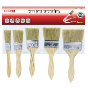 Imagem de Kit de Pincéis, 5 Peças, 25mm a 76mm, Cabo de Madeira, para Pintura e Acabamento