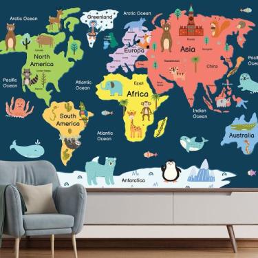 Imagem de Papel de Parede Mapa Mundi Infantil Animais Sala Adesivo - 477pcm - Al
