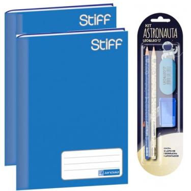 Imagem de Kit 2 Cadernos Brochura Azul + Kit Escolar Volta às Aulas - Jandaia