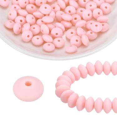Imagem de HARFINGTON 100 contas de silicone 12 mm contas focais de borracha de lentilha a granel para canetas, chaveiro, pulseira, colar, artesanato, faça você mesmo, rosa claro