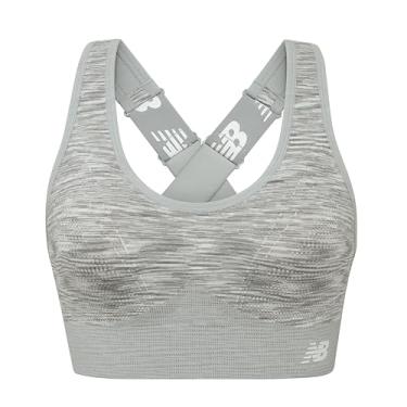 Imagem de New Balance Sutiã esportivo feminino de alto impacto sem costura com alças largas ajustáveis e almofadas de remoção, Munsell branco, GG