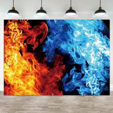 Imagem de ASDCXZ 3 x 2 m, pano de fundo de gelo e fogo, azul, água, chama, vermelho, fotografia, fundo, arte artística, fumaça, fogo, mulheres, homens, decoração de festa de aniversário, decoração de chá de