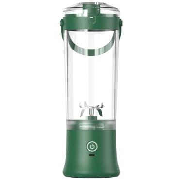 Imagem de Liquidificador elétrico portátil, lâmina de aço inoxidável, capacidade de 500 ml, recarregável por USB, máquina de smoothie de tamanho pessoal com alça de transporte (verde escuro)