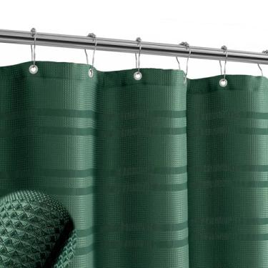 Imagem de Cortina de chuveiro verde escura estreita de 137,2 cm de largura, cortina de chuveiro de tecido listrado para banheiro, decoração de banheiro verde, (147x72A, verde escuro)
