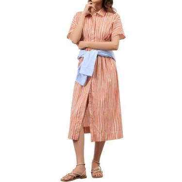 Imagem de Camisa, vestido feminino calbático, listrado, com botões, plissado - c