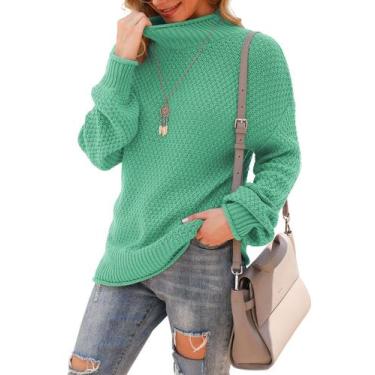 Imagem de Suéter Jouica, pulôver feminino de gola alta, acrílico rosa empoeirado