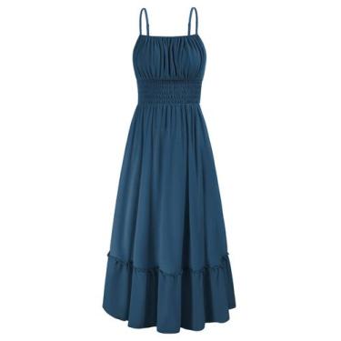 Imagem de Vestido GRACE KARIN em linha A, azul praia, de verão, com bolsos