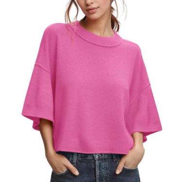 Imagem de Suéter feminino ZDC, manga 3/4, cortado, leve, rosa