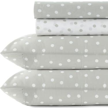 Imagem de Jogo de Lençol Casal Kacyumara New Innovi 180 Fios 100% Algodão Estampado Cama 4 Peças (Poa Nick - Bolinhas Cinza)