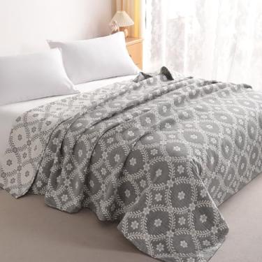 Imagem de NTBAY 3 camadas de musselina de algodão 68 x 92 cobertor para cama de solteiro, colcha de fio térmico super macio respirável para adultos, cobertor leve perfeito para sofá, cama todas as estações