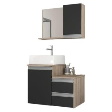 Imagem de Conjunto de Armário e Armário de Casa de Banho de 60 cm - Resistente à humidade, ideal para espaços compactos, perfeito para organizar toalhas e produtos de higiene pessoal (Madeirado/Preto)