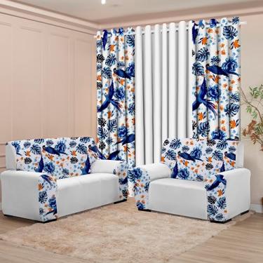Imagem de Kit Sala com Cortina + Capas de Sofá 2 e 3 Lugares Coladinha Mista (TROPICAL BRANCO)