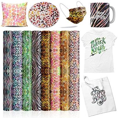 Imagem de Folhas de tinta de transferência infusible - Papel de sublimação com estampa de leopardo para Cricut Mugs Heat Press, papel de transferência de animais para camisetas faça-você-mesmo, 8 peças/conjunto, 30 x 30 cm