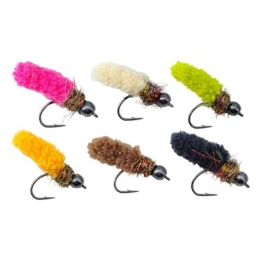 Imagem de kowaku 6x Iscas de pesca com mosca, ninfas, iscas de realistas com estojo de transporte, artificiais para walleye, salmão, bluegill, ferramentas de