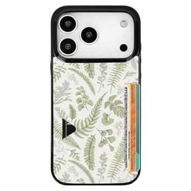 Imagem de uCOLOR Capa para iPhone 17 Pro com porta-cartões - Capa carteira de couro fina com suporte para cartão de crédito Moneymate 2,5 m Capa protetora com compartimento para cartão oculto (floral verde