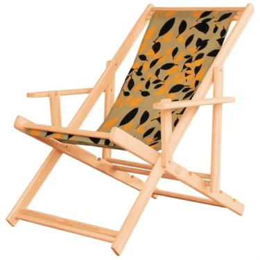 Imagem de Espreguiçadeira Madeira Maciça Dobrável Piscina ou Varanda – Com Braço, Natural (Amarelo Floral)