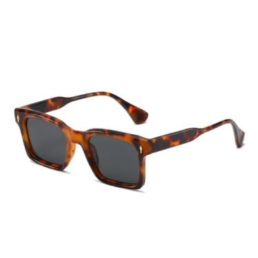Imagem de HPIRME Óculos de sol masculinos com lentes transparentes, armação de óculos de sol em cores vibrantes, com proteção UV400 (cinza leopardo)