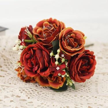 Imagem de Flores artificiais de peônia de seda, buquê de rosas, decoração de casa e natal, arranjos florais falsos para casamento, jardim, guirlanda, acessórios para festa faça você mesmo (café)