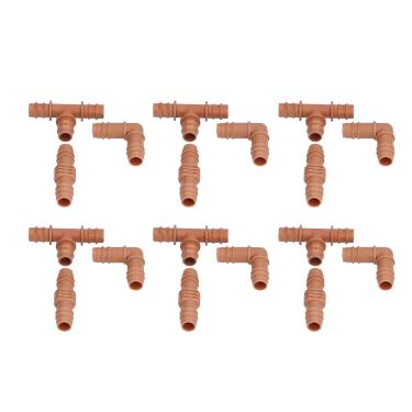 Imagem de Kit de acessórios para irrigação Conector de acoplamento de farpado de água durável para tubos de 16 mm fáceis de instalar para fazendas de jardim gramados de estufa marrom 18pcs