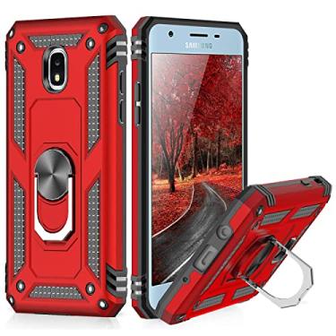 Imagem de TJS Capa de telefone compatível com Samsung Galaxy J7, capa protetora magnética com anel de metal (vermelha)
