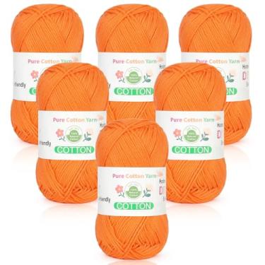 Imagem de Katech Fio de algodão puro para crochê e tricô – Soft Sport Weight CYC #2, 6 novelos (50 g cada, 300 g no total), fio de crochê ideal para panos de prato, roupas de bebê, meias, lenços leves (laranja)