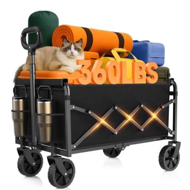 Imagem de Carrinho de carroça dobrável com rodas, carrinhos leves e portáteis, dobráveis de 163 kg, vagão dobrável com alça flexível para supermercado, praia, esportes, jardim, compras, acampamento