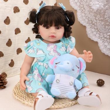 Imagem de Bebê Reborn Boneca Silicone Menina Azuis Elefante 48cm Realista Pode dá Banho com Acessórios