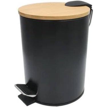 Imagem de Lixeira Pedal Inox Bambu Preto 3 Litros