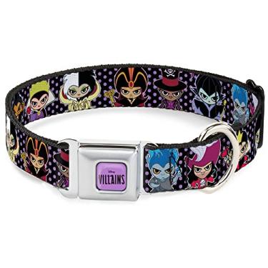 Imagem de Coleira para animais de estimação Disney, coleira de cachorro, fivela de cinto de segurança de metal, poses de vilões do doce Chibi da Disney, lavanda preta, 38,5 a 61 cm de largura