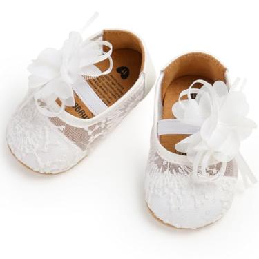 Imagem de Ohwawadi Sapatos para bebês meninas Baby Mary Jane Sapatilhas princesa vestido de casamento sapatos de berço para recém-nascidos, bebês e crianças pequenas, 20g03branco, 6-12 meses