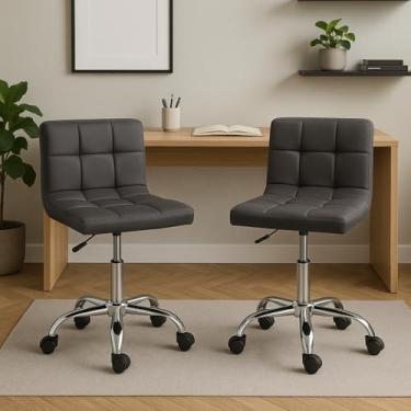 Imagem de Kit 2 Banquetas em Couro Sintérico Giratória Reforçada Altura Ajustável Estofada Banco Até 120Kg Gear Tech