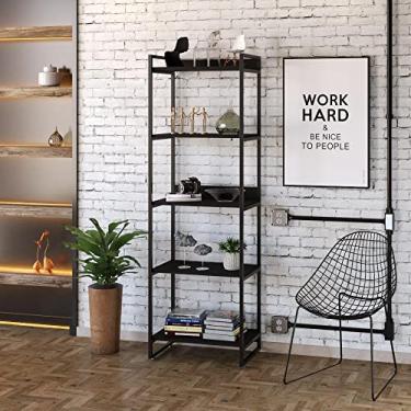 Imagem de Estante Multiuso 5 Prateleiras 187x60cm Estilo Industrial, Compace, Kuadra, Preto Ônix/Est.Preta