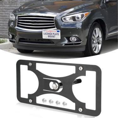 Imagem de Suporte de montagem de placa de carro para para-choque dianteiro compatível com Infiniti Q70 2014-2019, sem suporte de placa de perfuração, molduras de substituição com kit de acessórios