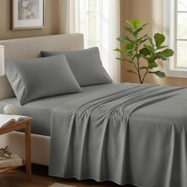 Imagem de Jogo de cama solteiro Decorza 1000 fios algodão orgânico – 4 peças de lençóis de cama de cetim luxuoso, macio e refrescante, bolso profundo para até 45,7 cm, roupa de cama durável de qualidade