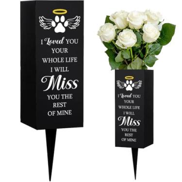 Imagem de WEBEEDY Vasos de cemitério para túmulos para túmulos de animais de estimação, suporte de flores, com estampa de pata, decorações de cemitério para túmulos externos, presente memorial I Will Miss You