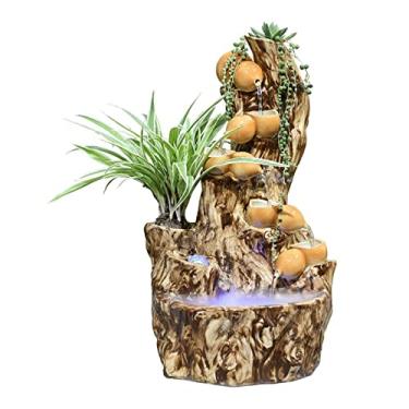 Imagem de XFNVXC Fonte decorativa para interior fonte de mesa cerâmica Feng Shui roda Lucky Gourd Rockery paisagem fonte de água corrente decoração de mesa Rockery Fountain casa