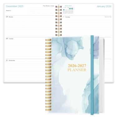 Imagem de Agenda 2025-2026 – Agenda semanal e mensal de 18 meses de julho de 2025 a dezembro de 2026, caderno espiral 2025-2026 com fecho elástico, bolso interno, médio 14,7 x 21 cm, aquarela azul