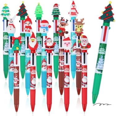 Imagem de SAYAYA 30 canetas multicoloridas de Natal, todas em uma, canetas esferográficas 4 em 1 de 0,5 mm, canetas retráteis de Natal, boneco de neve, rena, para estudantes, escola, escritório, colegas de