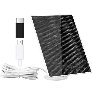 Imagem de DCT Painel solar para câmera de segurança, 5 W com porta micro USB e tipo C, IP65 à prova d'água ao ar livre DC 5 V bateria recarregável 360° suporte de montagem ajustável, cabo de 3 m, preto, 16 x