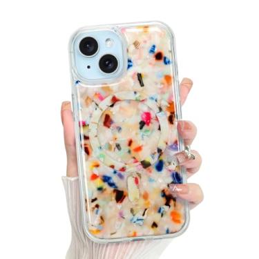 Imagem de Bonoma Capa para iPhone 15, parte traseira de mármore de luxo brilhante, suporte magnético para capa MagSafe à prova de choque, proteção de alta qualidade de cristal e canto para meninas e mulheres