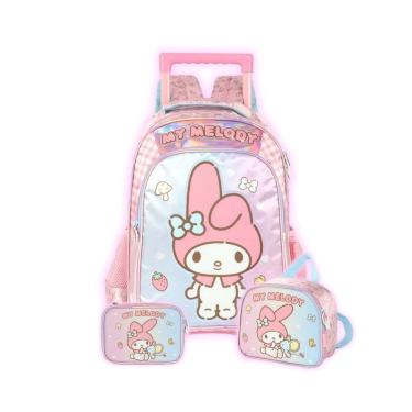 Imagem de Kit Mochila My Melody Rodas Lancheira E Estojo Box Escolar