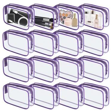 Imagem de Bolsa de maquiagem Yedsintu Clear PVC impermeável para viagem roxa