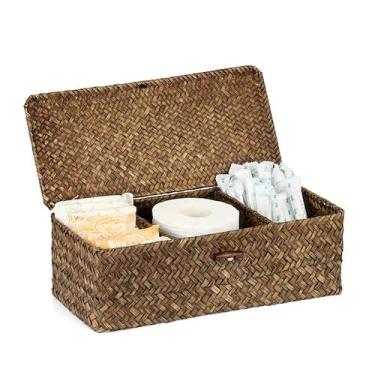 Imagem de Cesta de armazenamento Sumnacon Seagrass com tampa de vime com 3 compa